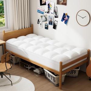 ELEMUSE Twin XL Mattress Topper for College Dorm, Thick Extra Long Twin Mattress Pad Cover for Back Pain, Plush Soft Pillowtop with Elastic Deep Pocket, Overfilled Down Alternative Filling (White)