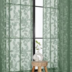 OVZME Sage Green Sheer Curtains 84 inches Long 2 Panels for Living Room, Jacquard Clip Leaf Pattern Textured Light Filtering Window Semi Sheer Voile Drapes for Bedroom, Each Panel 42 x 84 Inch