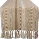 DII Farmhouse Braided Stripe Table Runner Collection, 15x72 (15x77, Fringe Included), Stone