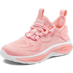 RUNSIDE Boys Girls Sneakers, Lace up Kids Tennis Shoes for Walking/Running Lightweight Breathable Gym Shoes Outdoor, Size 3 (Pink)