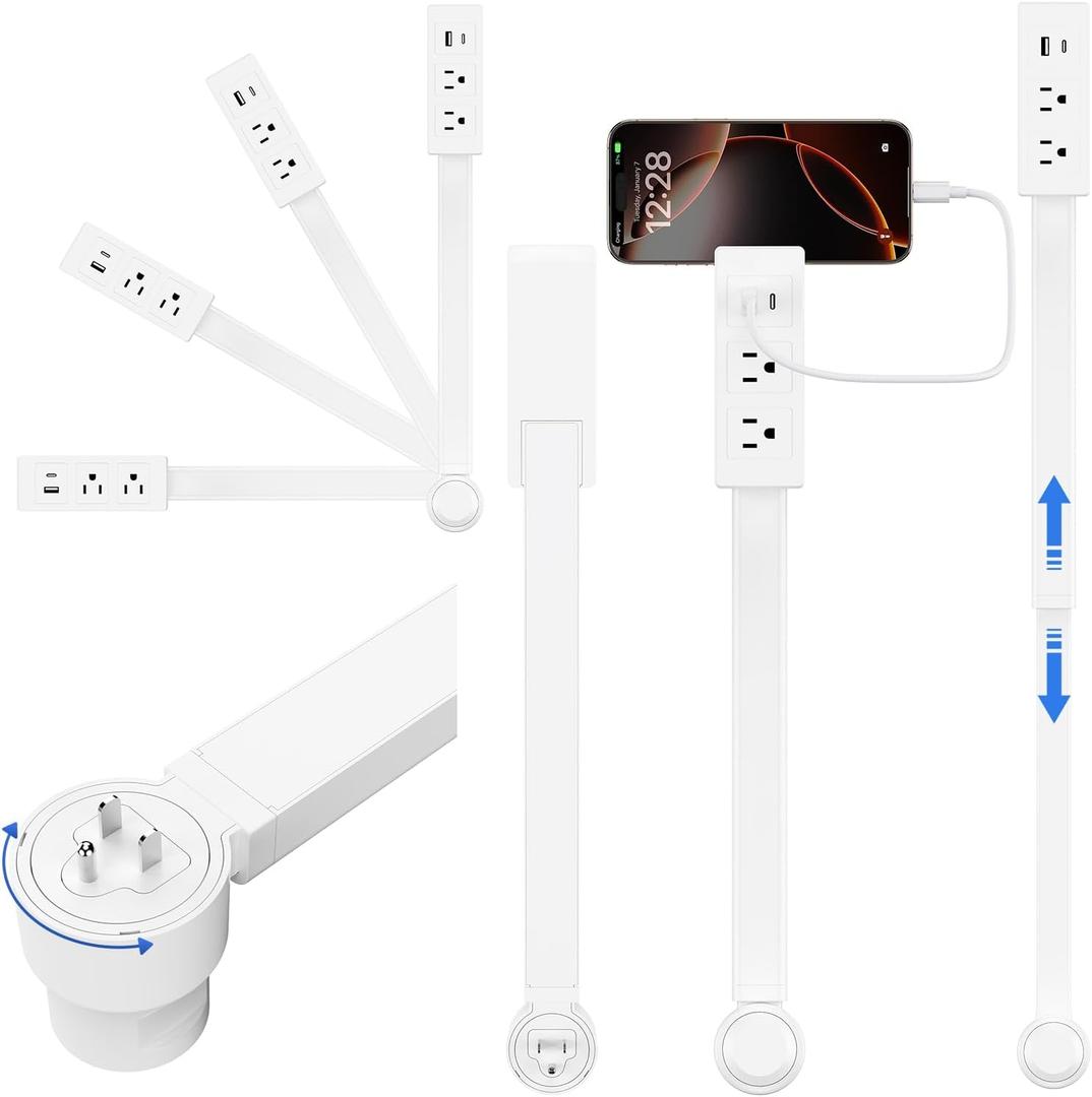 Outlet Extender Stick, Electric Outlet Extender Stretch from 17.7" to 27.6" & Rotate 180°, Easy Access to Hard to Reach Spaces Behind Sofas & Nightstands