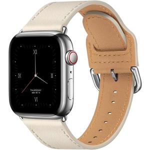 POWER PRIMACY Leather Bands Compatible with Apple Watch Band 38mm 40mm 41mm 42mm-Series 11/10,Genuine Leather Strap Compatible for Women Men iWatch SE Series 11 10 9 8 7 6 5 4 3 2 1(Ivory white/Silve)