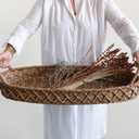Creative Co-Op Decorative Oval Woven Seagrass Tray with Handles 