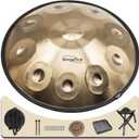 "SINGOFIRE" 10-Notes Handpan Drum, Handpan Drums for Adults, 22-Inch 440Hz D Minor Kurd Handpan, Handpans Instrument with Soft Drum Bag, 2 Handpan Mallets, Stand and Dust-Free Cloth(Gold)
