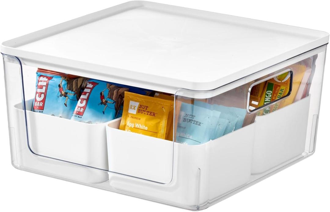 Rosanna Pansino x iDesign Recycled Plastic Kitchen Storage Bins, Includes 1 Large Bin with Lid and 4 Medium Bins, Marshmallow Bins/Marshmallow Lid, 12" x 12" x 6"