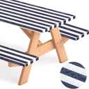 SmoothNovelty Picnic Table Cover with Bench Covers 72 x 30 Inch Waterproof Elastic Fitted Outdoor Stripe Tablecloth for 6 ft Rectangle Tables, School Camping Accessories Park(Navy Blue and White)