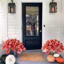 Fall Fake Flowers Artificial for Outdoors Decoration, 2PCS Faux Hibiscus Flowers for Outside Planters, Realistic Silk Autumn Plants with UV Resistant No Fade for Home Porch Garden Balcony Yard Decor (Fall Orange Pink)