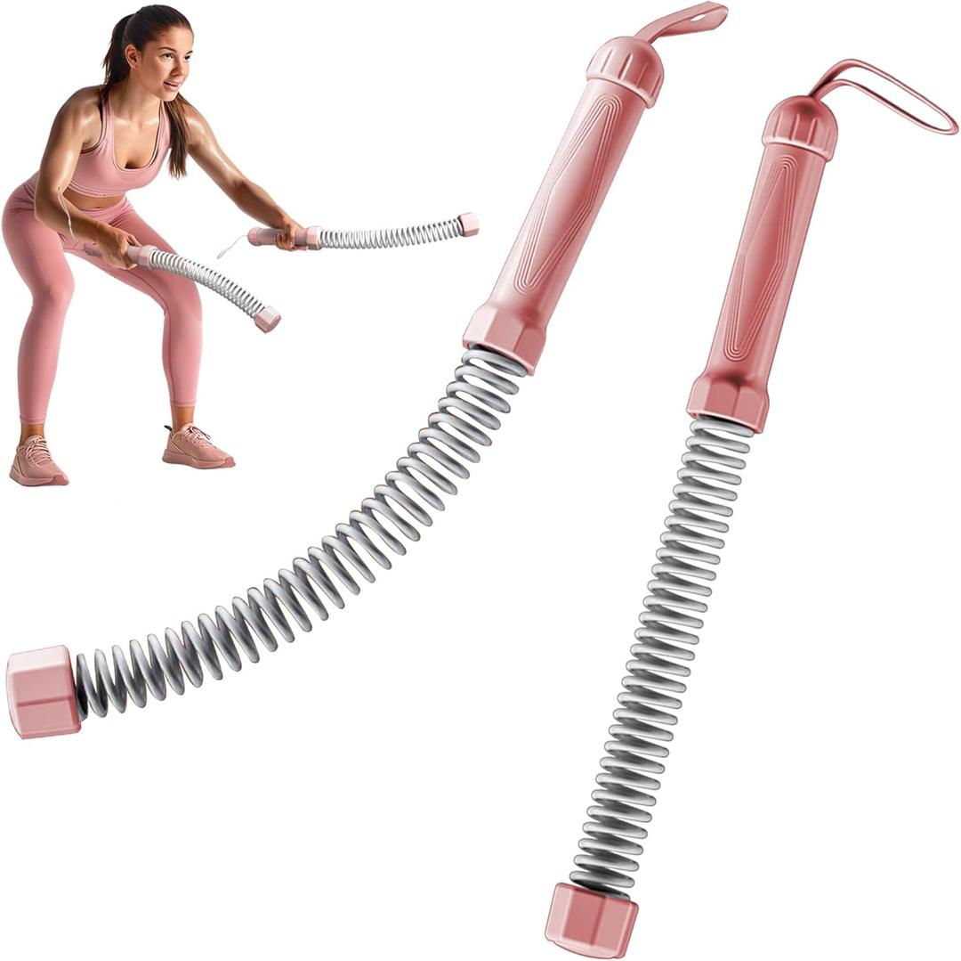 2PCS Weighted Ropeless Battle Ropes, 3.5 lbs in total, Heavy Duty Workout Rope for Home Gym with Training Poster, Portable Workout Rope for Strength Training, HIIT, Cardio, Non-Slip Grip, Fitness Equipment for Men & Women (Pink)