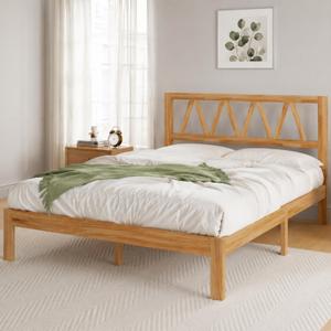 Novilla 12inch King Bed Frame Wooden King Bed Frame and Headboard, Solid Wood King Size Bed Frame with Headboard, No Box Spring Needed, Easy Assembly, Natural