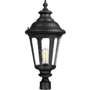 zeyu Exterior Large Post Light Fixture, 25.6 Inch Outdoor Pole Lantern Light for Outside, Die-Cast Aluminum in Black Finish, Seeded Glass Shade, ZX54P BK