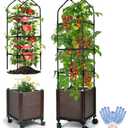 2Pack Raised Garden Bed with Tomato Planter Cage, 59" Self-Watering Tomato Planter with Trellis for Indoor Outdoor Patio Greenhouse Gardening Climbing Vegetable and Plants