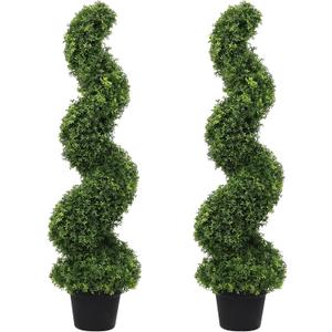 3ft Spiral Boxwood Topiary Trees Artificial Outdoor Set of 2 - UV Resistant Faux Plants for Outside Planters, 36" Fake Twisted Tree for Front Porch Decor