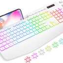 Wireless Keyboard with 9 Effects Backlits, Wrist Rest, Phone Holder, Rechargeable Ergonomic Computer Keyboard with Silent Keys, 2.4G Lag-Free Cordless Set for PC, Laptop, Windows, Mac (Keyboard Only)