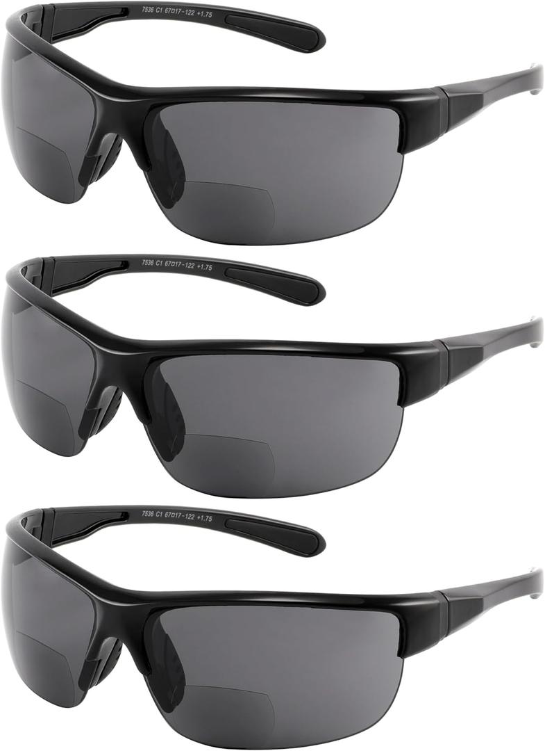 Yogo Vision Bifocal Sports Sunglasses Mens Wrap Around Half Rim Sunglasses Readers 3PK