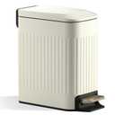 CEROELDA Small Bathroom Trash Can with Lid Soft Close-5L/1.3 Gal Slim Garbage Can-Metal Step Wastebasket-Rectangle Narrow Waste Bin for Office, Bedroom, Toilet, Live Room (Embossed-Beige)