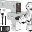Kingfun Adjustable Trailer Hitch - Drop Hitch 2.5 Inch Receiver, 6 Inch Drop/Rise Tow Hitch, Tri Ball (1-7/8", 2" & 2-5/16" Ball), 18500 Lbs Gtw Aluminum Heavy Duty Hitch with Anti-Theft Pin- (Silver)