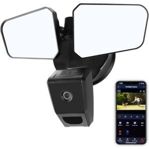 Smart Floodlight Camera Outdoor, LED Motion Sensor Security Camera Light with Video, 2 Way Audio, Wired,90dB Siren, Work with Alexa,Waterproof,128 GB Local Storage & Cloud for Home Surveillance