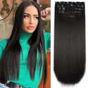 Black Thick Hairpieces Long Wavy Natural Synthetic Clip in Hair Extensions, for Women (3pcs, 16Inch)
