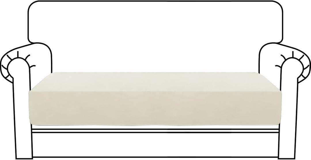 MAXIJIN Velvet Stretch Couch Cushion Covers Soft Loveseat Cushion Cover Replacement Sofa Seat Cushion Slipcovers RV Protector with Elastic Bottom (1 Piece Loveseat Cushion Cover, Beige) (Medium)
