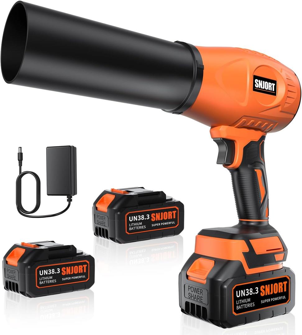 SNJORT Leaf Blower Cordless with Battery and Charger, 980,000 RPM, Extended Nozzle, Lightweight Handheld,Blower for Patio Cleaning,Leaves and Dust,Birthday Gifts for Men Dad HusbandNeon Orange