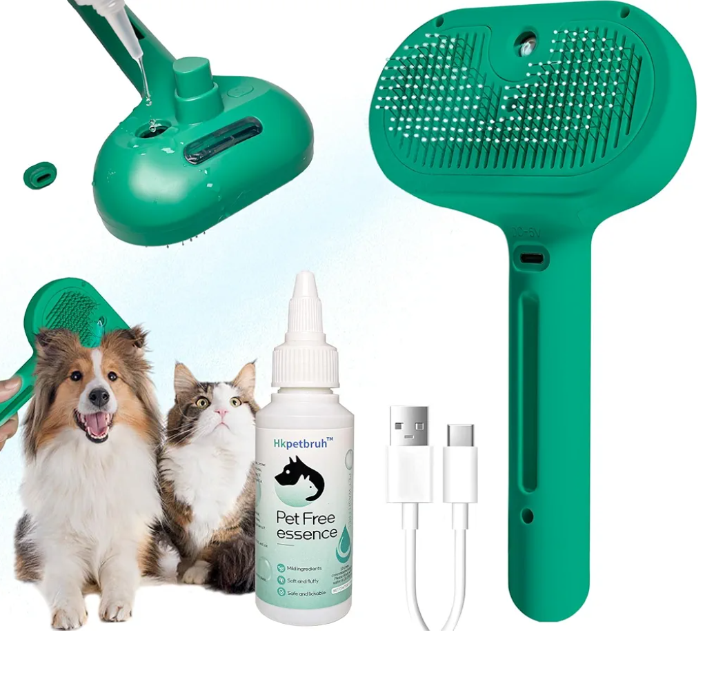 3 in 1 Cat Steam Brush - Pet-Friendly Self-Cleaning Grooming Tool with Water Brush for Cats and Dogs - Ideal Gift for Pet Owners (Dark green) Pack of 2