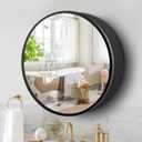 Movo 28 Inch x 28 Inch Bathroom Round Black Aluminum Medicine Cabinet with Mirror, Circular Storage Cabinet Surface Mounted