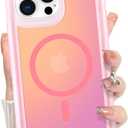 Bonoma for iPhone 15 Pro Max Case, Iridescent Back, Magnetic Support for MagSafe Shockproof Cover, Crystal and Corner High-Duty Protection for Girls Women -Pink