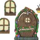 MEETYAMOR Miniature Fairy Garden Accessories, 4 PCS Opening Fairy Door and Windows with Light for Trees, Glow in The Dark Yard Art Outdoor Statues Fairy House Kit Garden Decor for Outside