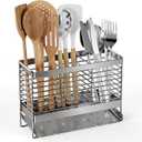 Utensil Holder, Upgrade Stainless Steel Utensil Drying Rack with Automatic Drain Tray for Kitchen Counter, Silverware Cutlery Organizer for Spoons, Forks, Knifes, Chopsticks (Silver)