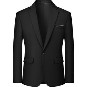 MAGE MALE Men's One Button Blazer Casual Solid Color Suit Jacket Slim Fit Lightweight Sport Coats Blazers (XX-Large, Black)