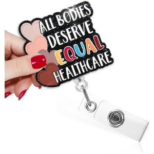 2 x TOUNER All Bodies Deserve Equal Healthcare Funny Badge Reel with Black Glitter, Retractable ID Clip Holder for Nurses Doctor Healthcare Medical Hospital Office Worker, Nurse Week Gifts