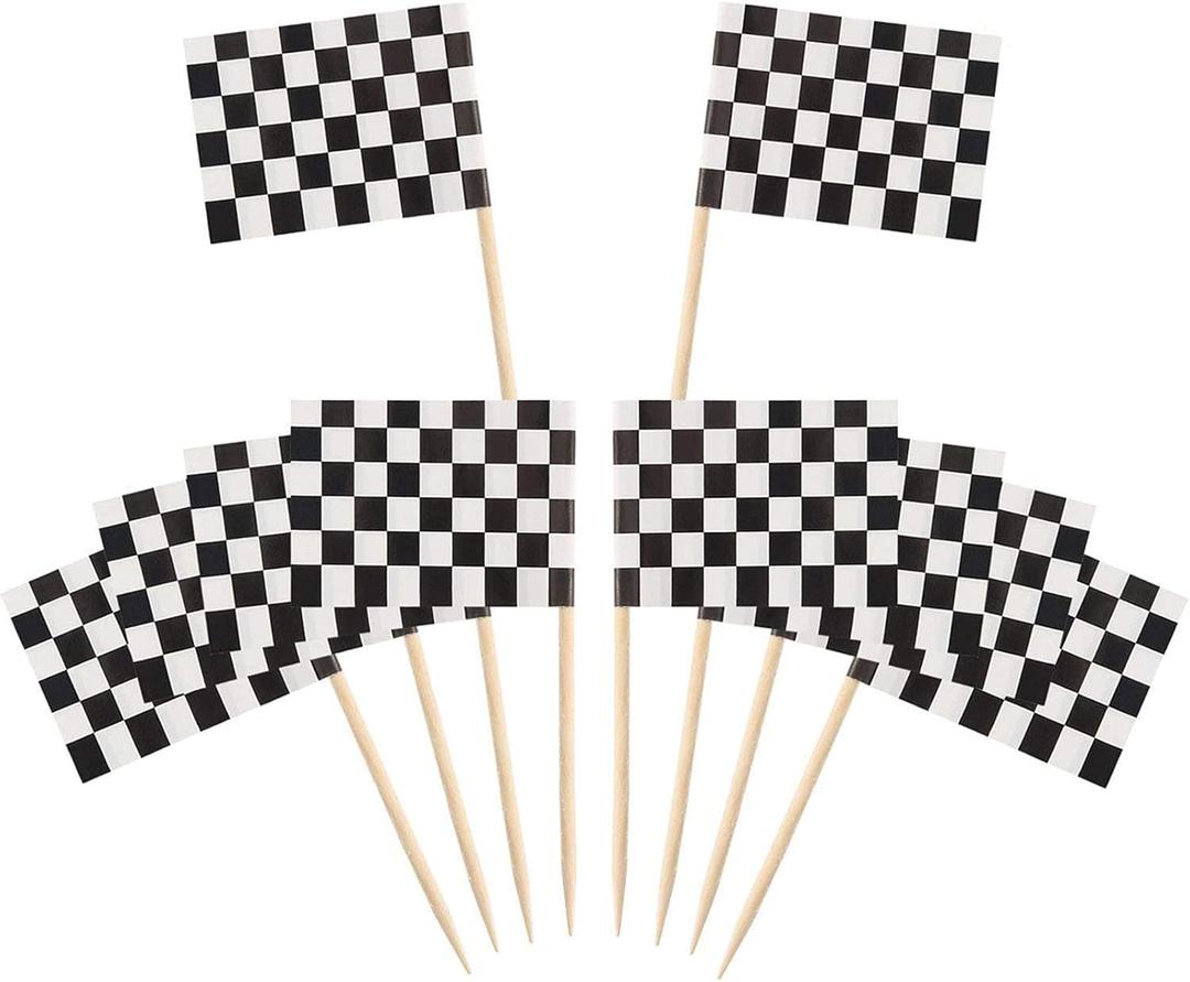 Pangda 100 Pack Checkered Racing Flag Toothpicks Cupcake Picks Toothpick Flag Dinner Race Car Cake Toppers Decorations Party Supplies