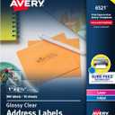 Avery Printable Address Labels with Sure Feed, 1" x 2-5/8", Glossy Clear, 300 Blank Mailing Labels for Laser and Inkjet Printers (6521)