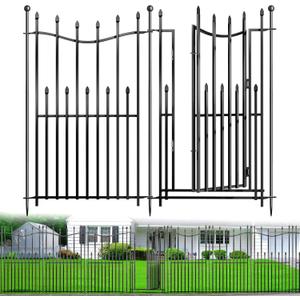 8 Panels No Dig Decorative Garden Fence with Gate, 40in(H)  17.6ft(L) Heavy-Duty Rustproof Metal Panels, Outdoor Dog Barrier for Yard & Patio, Landscape, Border| Portable Temporary Fencing