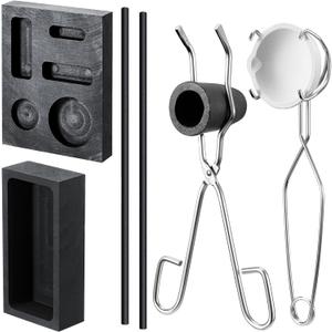 Rossesay 8 Pcs Torch Melting Casting Kit Clay Graphite Crucible Set Includes Crucible Tongs Gold Silver and Copper Ingot Mold Stir Rod for Metal Foundry Refining Jewelry Tool