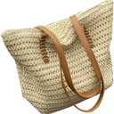 Beach Bags for Women,Summer Travel Woven Straw Beach Tote Bag Shoulder Handbags (Beige Big)