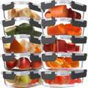 BAYZZ 10 Pack 22 oz Glass Meal Prep Containers, Glass Food Storage Containers with Airtight Lids, BPA-Free, Freezer and Microwave Safe (Gray)