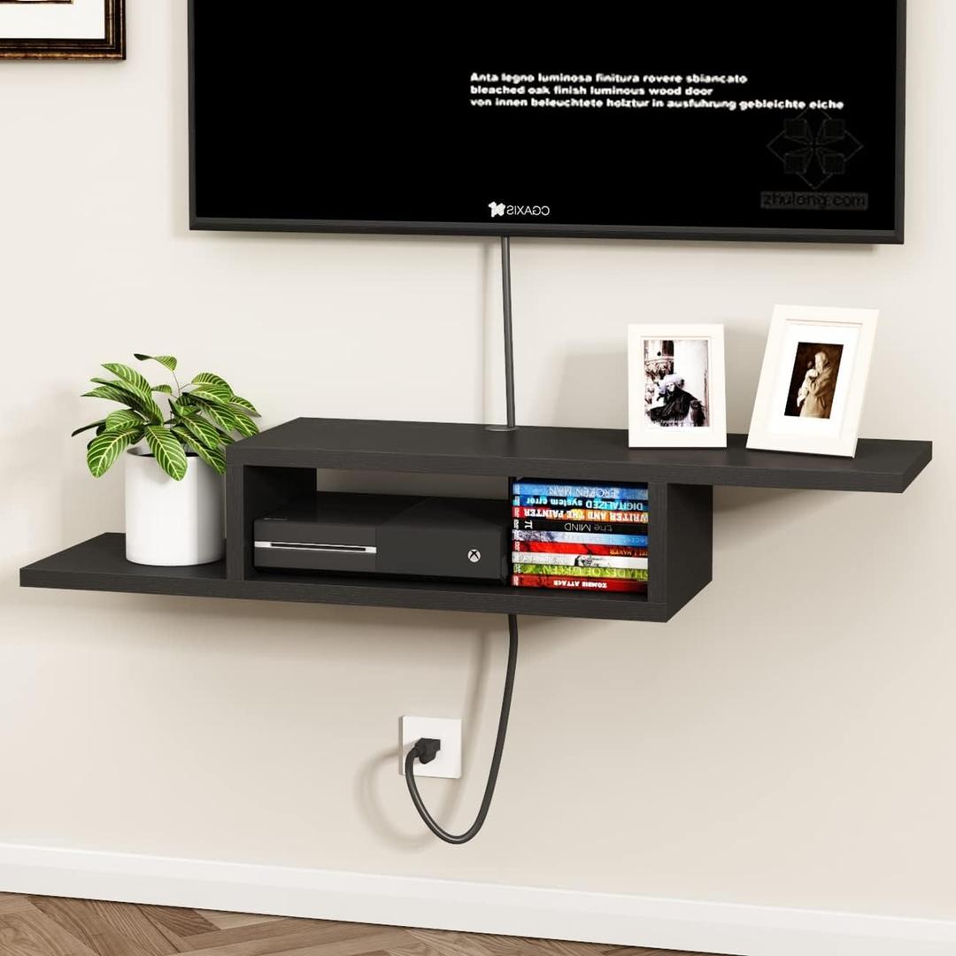 ChooChoo Floating TV Unit, Wall Mount Entertainment Center Media Console for Living Room, Bedroom, Black, 11.6"D x 47.2"W x 7.1"H