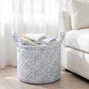 Boho Fabric Storage Basket 13 x 10 in Quilted Fabric Basket Blue Flower Large Collapsible Laundry Nursery Hamper Portable Car Storage Baskets with Handles for Clothes and Dolls