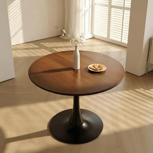 Trygoal 31.5" Round Dining Table, Modern Tulip Pedestal Table with Smooth MDF Round Tabletop & Metal Base, 2-4 Seater Compact Coffee Table for Small Kitchen, Leisure Table for Breakfast Nook, Walnut