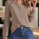Long Sleeve Shirts for Women V Neck Lace Knit Tunic Tops Business Dressy Casual Work Blouses Loose Fit 2025 Fall (L)