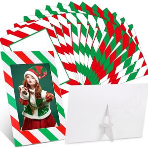 Leinuosen 120 Pcs Christmas Picture Frame Ornaments Bulk 5 x 7 Inch Xmas Photo Frames Holiday DIY Cardboard Frames with Stands Photo Crafts Frame for Xmas Presents Desktop Use(Stripe Theme)