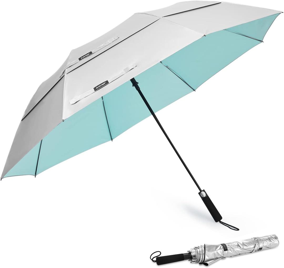G4Free 62 Inch Portable UV Protection Large Golf Umbrella, Automatic Open Double Canopy Big Sun Windproof Oversize Sports Umbrella (Silver/Lake Blue)