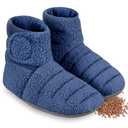REVIX Microwave Booties for Cold Feet & Discomfort Relief, Heated Slippers for Women & Men with Moist Heat Therapy, Microwavable Foot Warmers for Home & Bed Use, Adjustable Non-Slip Slippers, Navy L