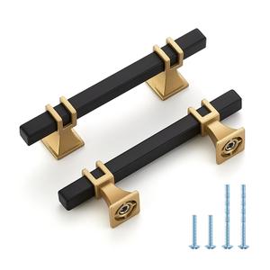 18 Pack 3 inch Black & Gold Cabinet Handles Square Zinc-Alloy Pulls for Kitchen Dresser Closet and Bathroom Cabinets Hardware