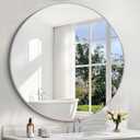 Silver Round Mirror, 48 inch Large Circle Mirrors, Aluminum Metal Frame Big Round Bathroom Mirror, Oversized Circle Mirror, Huge Circular Mirrors for Wall Bathroom Entryway Bedroom Living Room