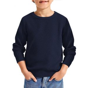 Haloumoning Boys Texture Sweater Kids Crewneck Long Sleeve Knit Pullover Sweater Fall Winter Clothes 5-14 Years (9-10 Years, Navy Blue)