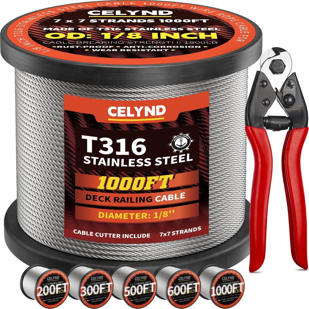 Stainless Steel Cable for Railing - 1000FT 1/8" T316 Wire Rope Cable for Deck Railings System Kit