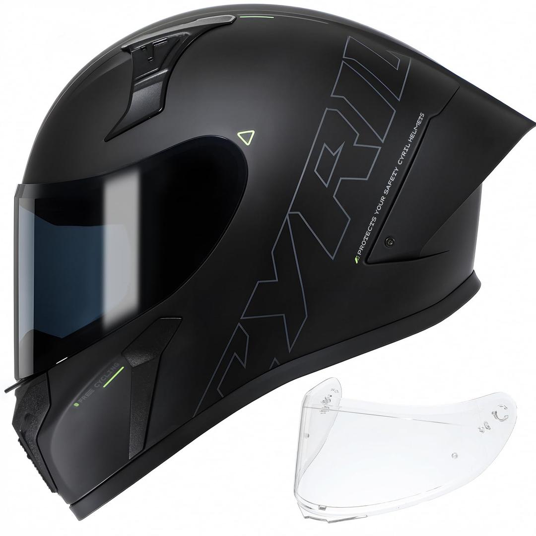 CYRIL Full Face Motorcycle Helmet DOT Approved for Adults, Street Racing, Matte Black, X-Large 
