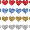 PATIKIL 1.4 Inch Heart Rhinestone Patches, 24 Pcs Heart Shape Iron on Applique Patches Rhinestone Applique Glitter Crystal Patches Sewing for Shoes Clothes Pants Bags, 4 Colors